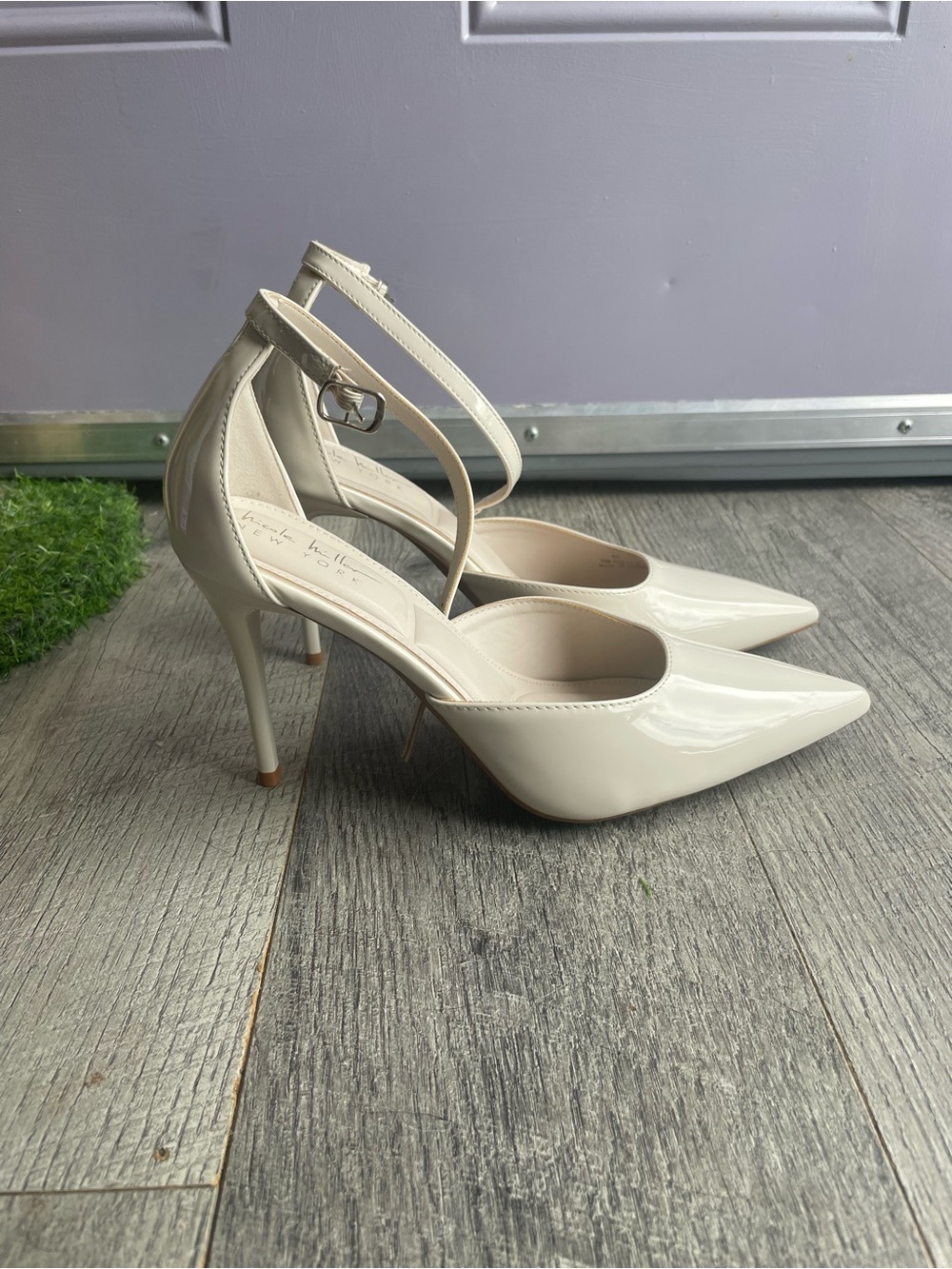 Cream Patent Pointed-Toe Ankle-Strap Pumps NWOT